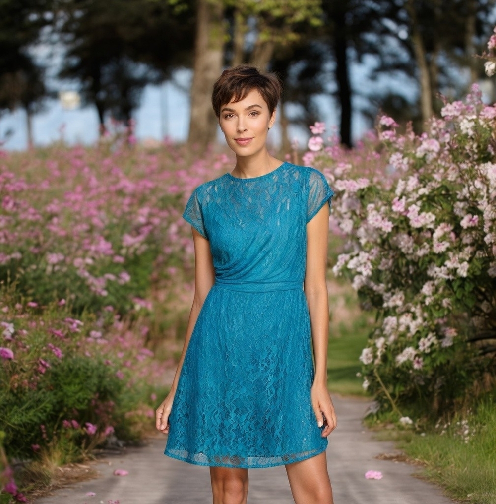 Jessica Simpson Women's Turquoise Lace Cocktail Dress 8 V-Back Fit Flare NWT